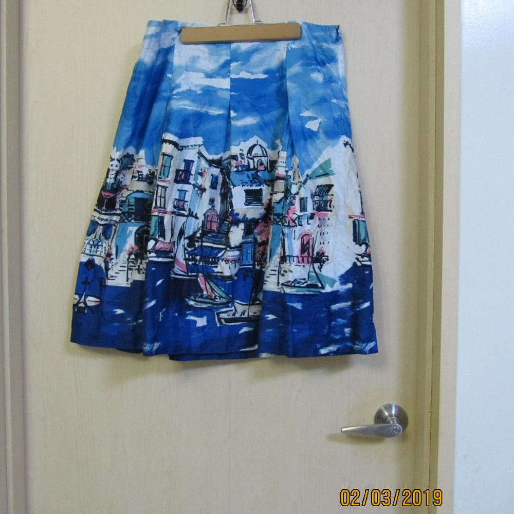 Charter Club Watercolor Oceanside Skirt-L